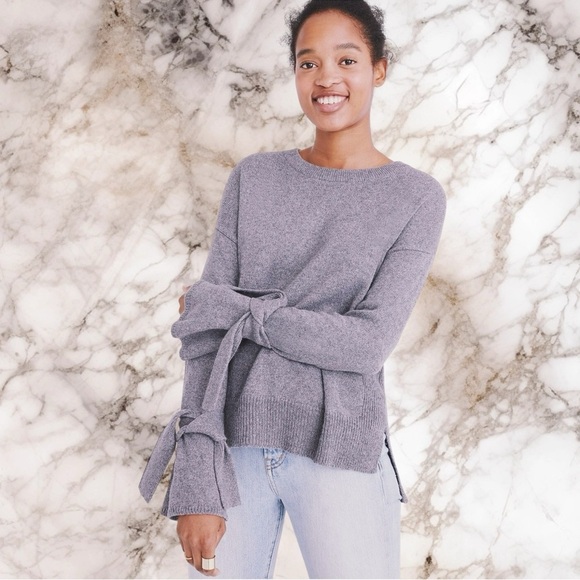 Madewell ‘Tie-Cuff Pullover Sweater’ in “Heather Medium Grey” Size XS - Picture 1 of 16